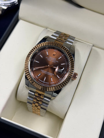 Rollie Chocolate Dial Stainless Steel Watch